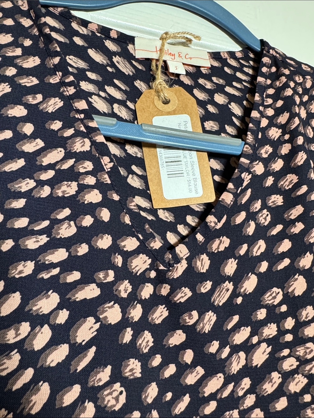 NWT Hailey & Co Women's Black Blouse with Pink Dot Print - balloon sleeve small - Picture 5 of 5